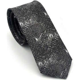 Resim Gaffy Gri Desenli Füme Dokuma Kumaş Mendilli Slim Fit Kravat // Sdk-2613-3 Gri 