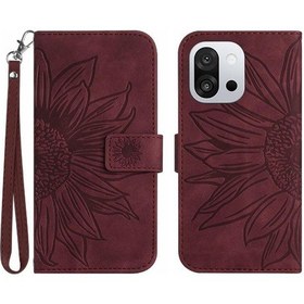 Resim Oneplus 13t İçin Kılıf Lüks Pu Deri Kart Yuvaları Tutucu Çevirme Cüzdan Telefon Kılıfı Kabartmalı Güneşçiçeği Kısa Askı 