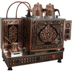 Resim 2 Gözlü Bakır Çay Semaveri Doğalgazlı Gaz Emniyet Kilit Sistemli Tam Otomatik Ce Gazmer Onaylı Çay Kazanı 