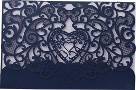 Resim Yaleker 20 Adet Mavi Gümüş Kağıt Davetiye Seti - Kutu + İç Kart - Düğün, Doğum Günü, Toplantı Davetleri - D067 