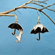 Resim Şık Kedi ve Şemsiye Asılı Küpe Çifti - Şık Asimetrik Alaşım Tasarım, Sevimli Beyaz Kedi Kolye, Günlük Giyim ve Partiler İçin Mükemmel, Anneler Günü Hediyesi, Kedi Aksesuarları 