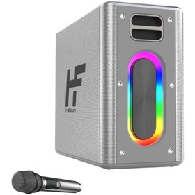 Resim MusicBox 2 Mikrofonlu TWS Karaoke Kablosuz 100W Hoparlör RGB Aydınlatmalı Gümüş 