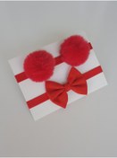 Resim swan butik Kız Çocuk Bebek Bandana Toka Seti Kırmızı Ponpon Ve Kırmızı Fiyonk 