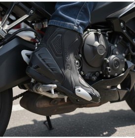 Resim Motosiklet Racing Bot Deri Kısa İtalyan Model Sert Koruma Touring Motor Botu Black 