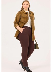 Resim Galaxi Kadın Büyük Beden Düğmeli Bilek Boy Pantolon 4017 Kahverengi Kahverengi 