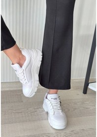 Resim Elwa Beyaz Cilt Bağcıklı Spor Ayakkabı Beyaz 