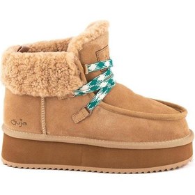 Resim Guja 24k400-1 Bilek Boy Kürklü Hafif Deri Kadın Bot Camel 