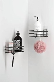 Resim Banyo Düzenleyici Yapışkanlı Metal Banyo Rafı İkili Duş Rafı Organizer Şampuanlık Mat Siyah-GNRL282 