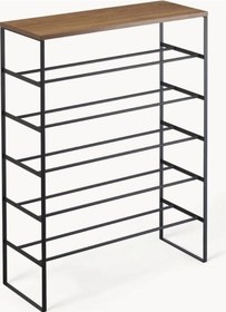 Resim Kule Metal Doğal Ahşap Ayakkabı Rafı Siyah 