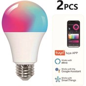 Resim 2 adet Tuya Akıllı LED Ampul A60, E27 Taban, 9W, 800 Lümen, Renk Değiştiren, WiFi ve Kablosuz Destekli, Alexa ve Google Home ile Uyumlu, Oturma Odası ve Yatak Odası için Enerji Verimli Karartma, Ev İçin Işık Ampulleri 