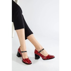 Resim Shemard Adelin Kadın Yüksek Topuklu Kırmızı Leopar Rugan Oxford Ayakkabı 
