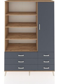 Resim Hyperion Dolap 8 Raflı 6 Çekmeceli Tek Kapaklı 132x44x195 Çam-antrasit/antrasit Antrasıt/antrasıt 