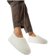 Resim Kadın Lastikli Kaymaz Taban Peluş Havlu Kumaş Ev Ayakkabısı Panduf Beyaz-beyaz Beyaz 