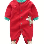 Resim Bebekler İçin İlk Noel Kıyafeti - Ren Geyiği ve Kar Tanesi Çizgili, Yumuşak Kısa Paça Uzun Kollu Body, 100. Gün Anısı ile Sonbahar/Kış Giyimi (Elde Yıkama), Mükemmel Hediye, Yenidoğan Bebek Kıyafetleri, Bebe, Tam Ayaklı Tulum, Tulum Takımlar, Noel Tulumu 