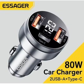 Resim Essager 80w Araç Şarjı Type-c+usb Üç Giriş Hızlı Pd Ce Lisanslı 
