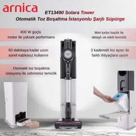 Resim Arnica ET13490 Solara Tower Otomatik Toz Boşaltma Istasyonlu Şarjlı Süpürge 