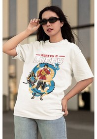 Resim One Piece Luffy Kaido Beyaz Tişört 