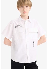 Resim DeFacto Erkek Çocuk Oversize Geniş Kalıp Polo Yaka Baskılı Poplin Kısa Kollu Gömlek E5034A825SMWT34 