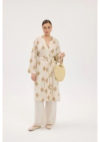 Resim Şıklık Ve Konforun Mükemmel Uyumu: Krem İşlemeli Kimono İle Tarzınızı Baştan Yaratın Gold 