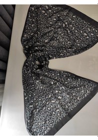 Resim Kadın Pamuklu Etnik Desenli Leopar Motifli Şal Gri Renği 
