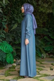 Resim 6619-denim Fırfırlı Ferace Koyu Mavi Koyu Mavi 