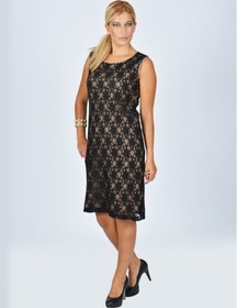 Resim Nidya Moda Büyük Beden Dantel Kaplama Elbise-4009V Çok Renkli 