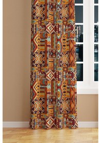 Resim Etnik Kilim Desenli Süet Oturma Odası Salon Fon Perde Baskılı Ekstrafor Büzgü Tek Kanat Prd-1019 Çok Renkli 
