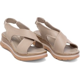 Resim Elit Koc25-62 Kadın Hakiki Deri Dolgu Topuk Sandalet Bej Bej 