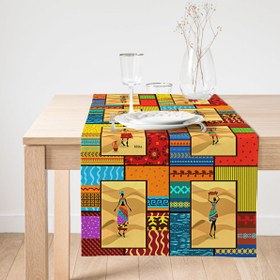 Resim Etnik African Motifli Özel Tasarım Dekoratif Süet Runner 