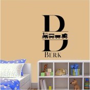 Resim Ne Verelim Size Isme Özel Tren Silüeti Şeritli Dekoratif Çocuk Odası Duvar Sticker, Çıkartma, Etiket 