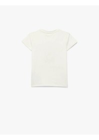 Resim Koton Bisiklet Yaka Baskılı Ekru Kız Çocuk T-shirt 6skg10291ak Ekru 