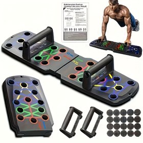 Resim 1 adet Çok Fonksiyonlu Katlanabilir Push-Up Tahtası ve 2 Direnç Bandı - Uygun, Dayanıklı PP Malzeme, Elektriksiz Ev ve Spor Salonu Antrenman Ekipmanı Tam Vücut Güç Antrenmanı için, Spor Aksesuarları 