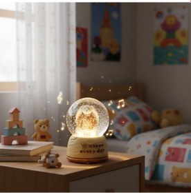 Resim Pilli Işıklı Müzikli Kar Küresi Sevimli Ayıcık Figürlü Eğlenceli Masaüstü Biblo, Led Aydınlatmalı Dekoratif Hediyelik Kar Küresi 4989 