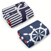Resim 2 adet Denizcilik Çapa Çizgili Havlular - Yumuşak, Emici Polyester/Mikrofiber, Mutfak & Banyo Dekoru için Mükemmel, 45.72x66.04 cm, Çok Yönlü, Ev Dekorasyonu 
