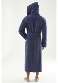 Resim Uzun Kapüşonlu Triga Bambu Cotton Bayan Bornoz Füme 