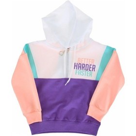 Resim İrem Kız Çocuk Yarım Fermuar Modelli Renk Bloklu Kapüşonlu Sweatshirt Çok Renkli 