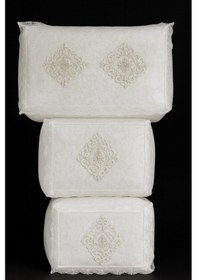Resim Nergis Kadife 3'lü 60x40/40x40/30x35 Dantelli Hurç Seti Çeyizlik Nişan Düğün Gelin Bohçası Beyaz 