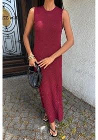 Resim WeShaya Kadın Bordo Kolsuz Örme Maxi Elbise Bordo 