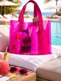 Resim ttm ticaret Pembe Kadın Beach Baskılı Şeffaf Plaj Çantası 
