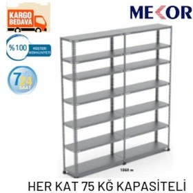 Resim Mekoraf Çelik Raf Sistemi 43X93 2.5 Metre 7 Raflı 2 Ünite Gri 