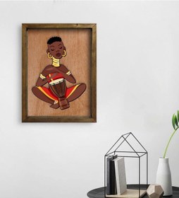 Resim Bk Home African Woman Tasarımlı Doğal Masif Ahşap Çerçeveli Tablo (551089932) 
