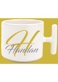 Resim Kişiye Özel H Harfli Ve İsimli Gold Gri T Kulplu Baskılı Kupa Bardak 