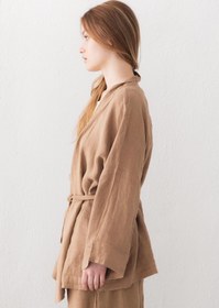 Resim İpekçi Otantik Kuşaklı Oversize Kısa Keten Kimono 