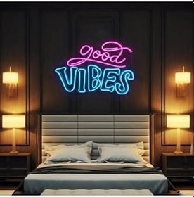Resim Dekoraven Good Vibes Neon Led Tabela Dekoratif Aydınlatma, arcaderaven 
