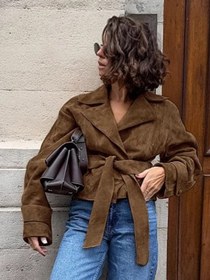 Resim Nerida Camel Süet Kısa Trençkot - XS 