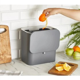 Resim Gri Fonksiyonel Kapaklı Banyo ve Mutfak Tezgah Üstü Çöp Kovası 