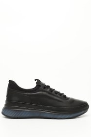 Resim SİYAH Gön Hakiki Deri Bağcıklı Jel Tabanlıklı Erkek Günlük Sneaker 01909 