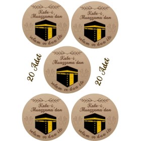 Resim 20 Adet Sticker Hac, Umre, Kabe, Dua Temalı Hediye Poşeti Etiketi Küçük Boy 