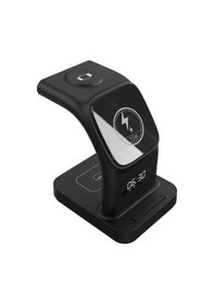 Resim S-link Sw-cwf130 Siyah Telefon Kulaklık Akıllı Saat 15w 3 İn 1 Magsafe Led Logo Kablosuz Şarj Cihazı Çok Renkli 