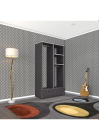 Resim Kenzlife giysi dolabı 2 bölmeli 2 çekmeceli bedri 182*100*42 gri dolap kapaksız 